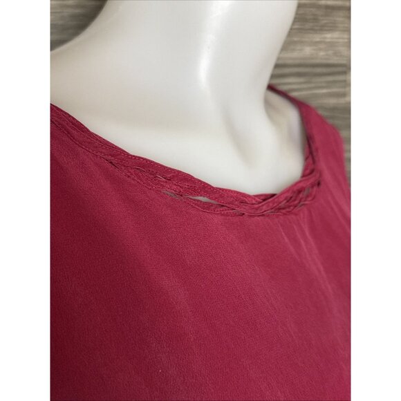 Women’s Pink 100% Silk Sleeveless Top Braided Neckline XL - Picture 4 of 8